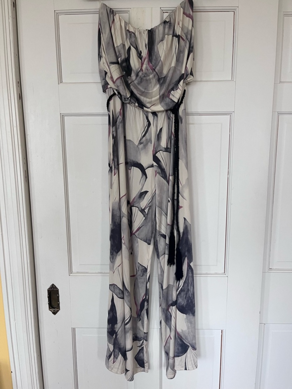 Ariella Strapless Jumpsuit in White, blue and pink accents